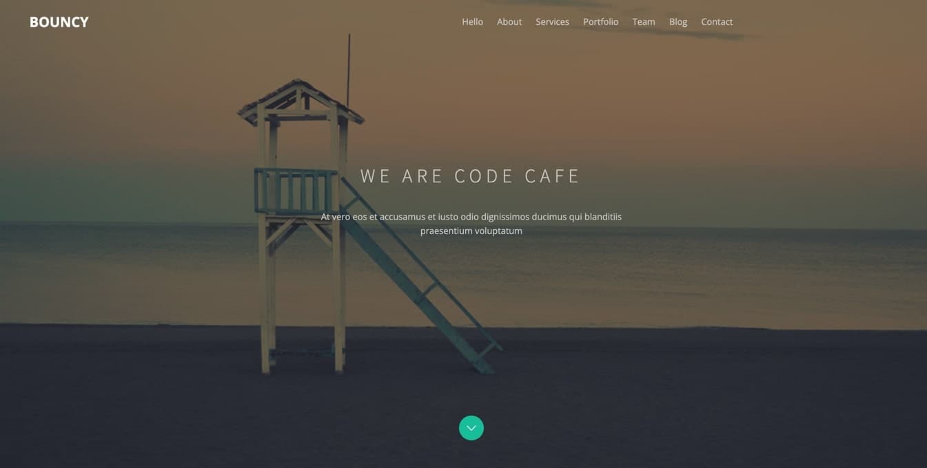 Bouncy landing page hero section over a beach photo