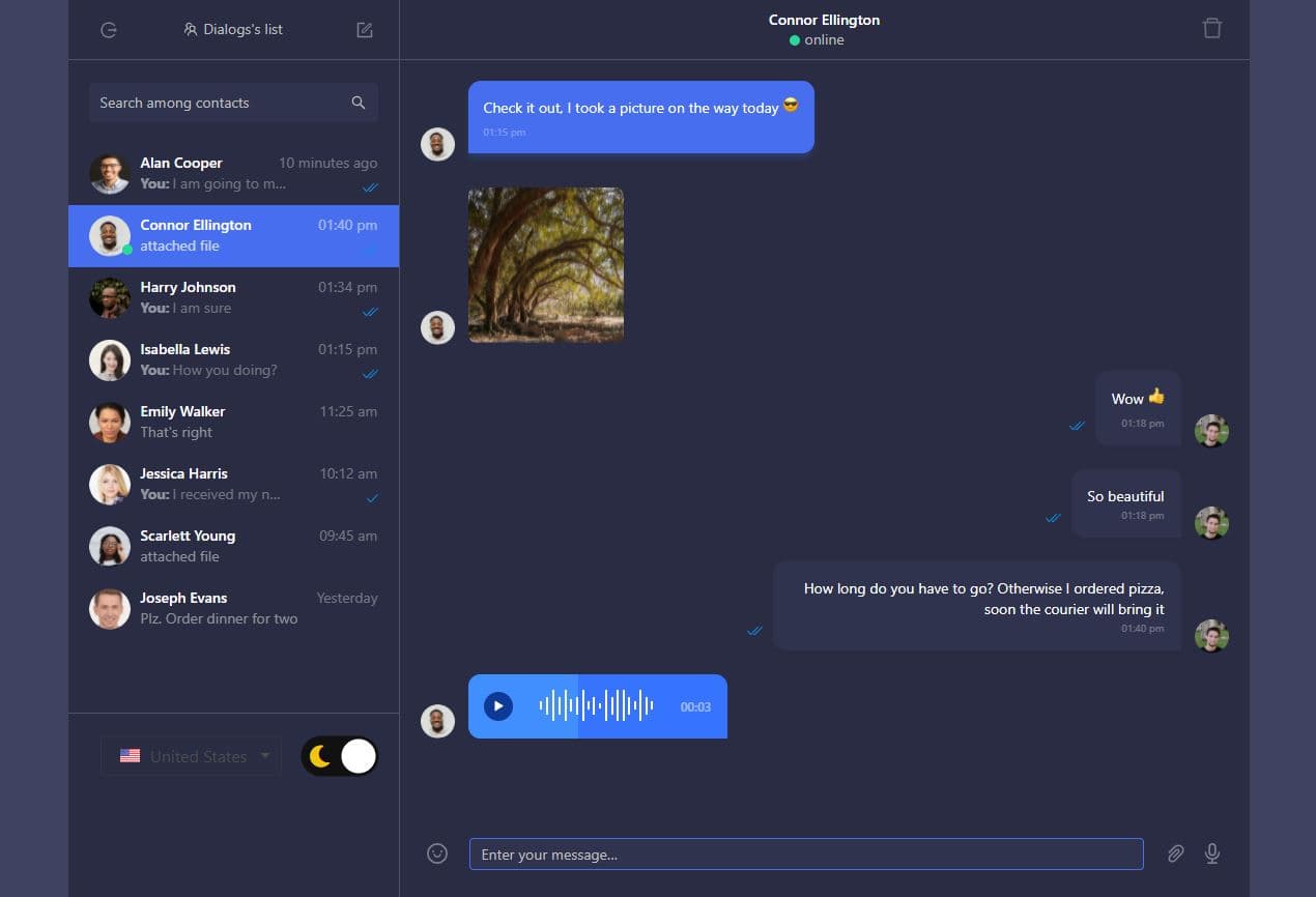 Messenger conversation in dark theme