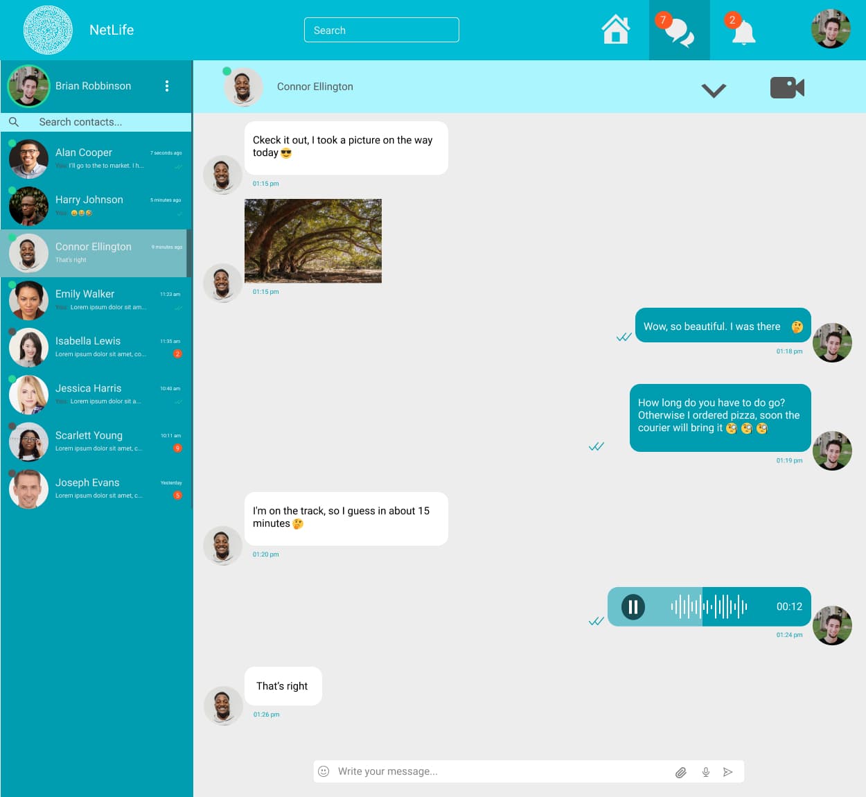NetLife conversation with image and voice messages