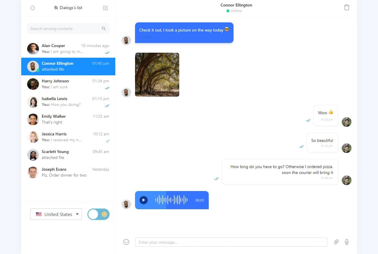 Messenger conversation with image and voice messages